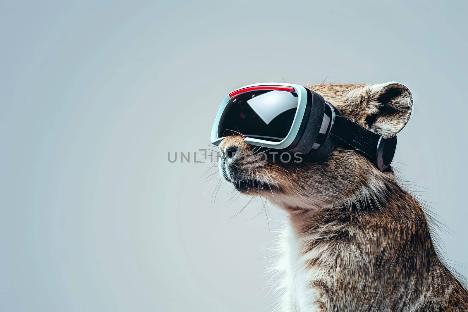A cat wearing virtual reality goggles. Generative AI by nateemee
