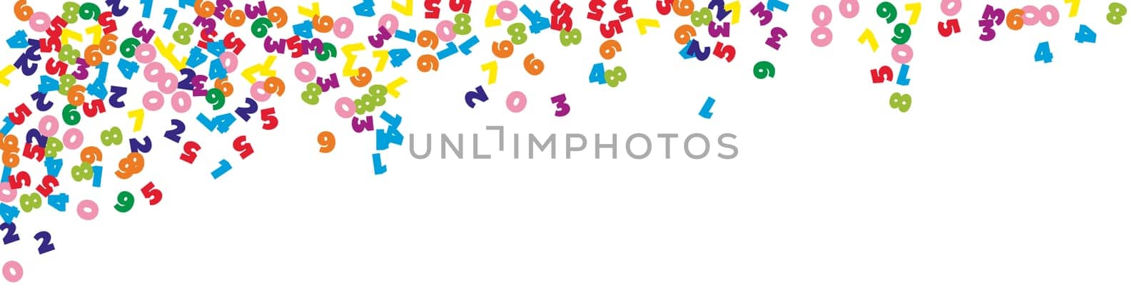 Falling colorful numbers. Math study concept with flying digits. Fair back to school mathematics banner on white background. Falling numbers illustration.