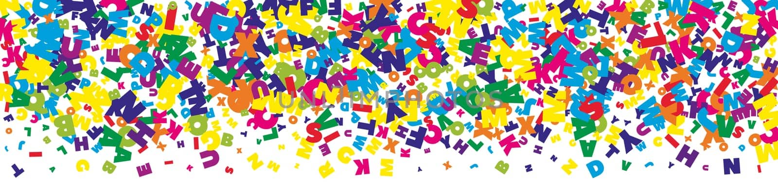 Falling letters of English language. Bright flying words of Latin alphabet. Foreign languages study concept. Pretty back to school banner on white background.