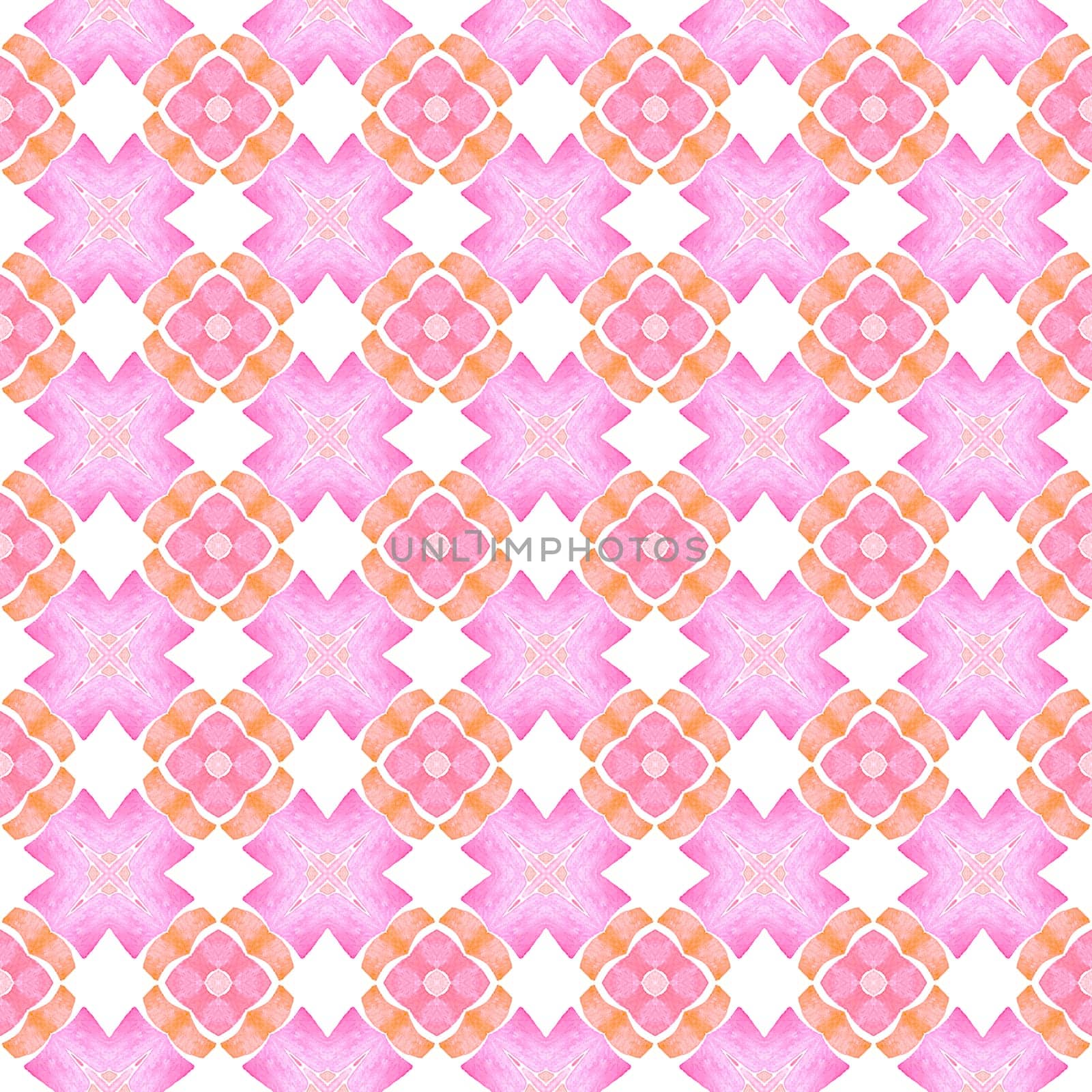 Ikat repeating swimwear design. Orange bold boho chic summer design. Watercolor ikat repeating tile border. Textile ready decent print, swimwear fabric, wallpaper, wrapping.