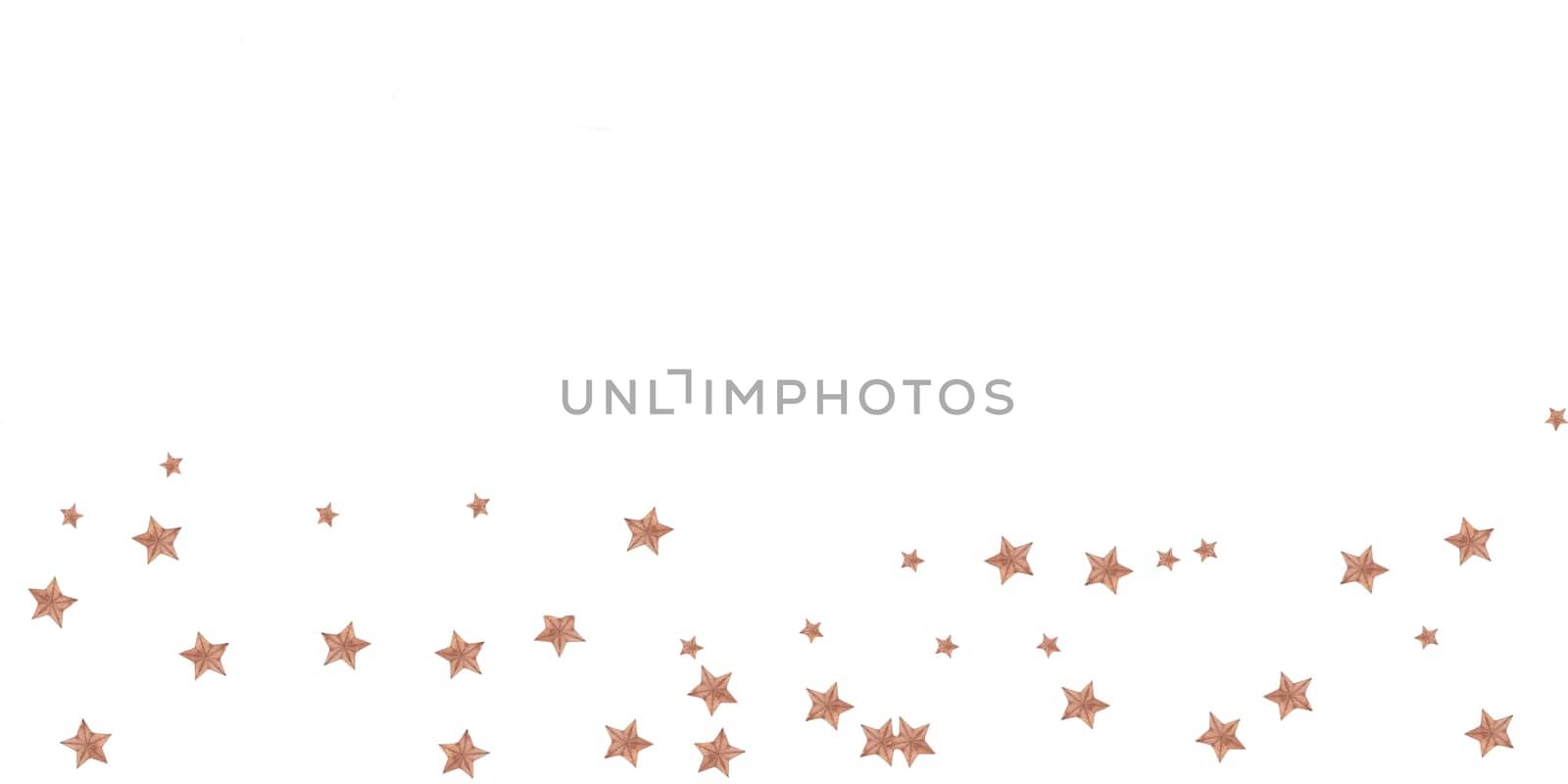 Stars watercolor frame. Seamless border with golden star shapes. Clip art isolated on white background shine. For textile and postcard design. High quality photo