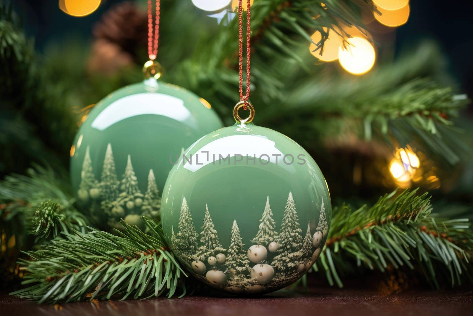 Empty Blank Round Christmas Ornament Mockup, Ceramic white circle family gift. AI generative.