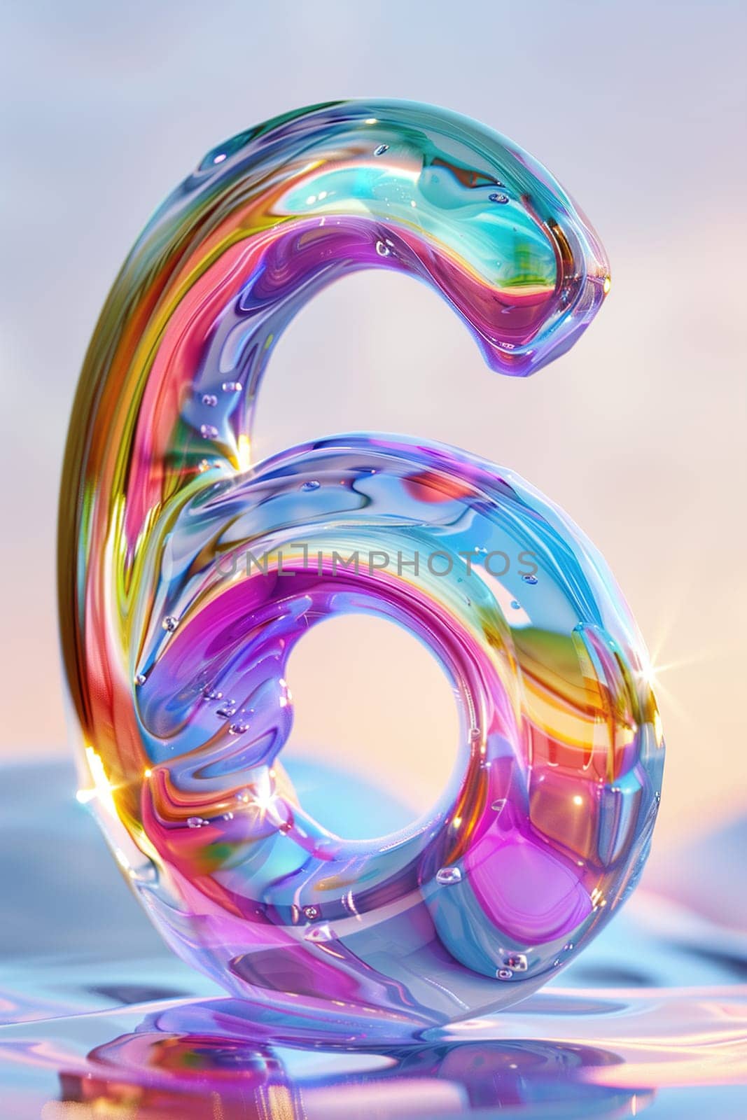 Colorful number six. Holographic gradient. 6 Years Old. Invitation for a sixth birthday party, business anniversary, or any event celebrating sixth milestone. Iridescent color. Liquid. Generative AI