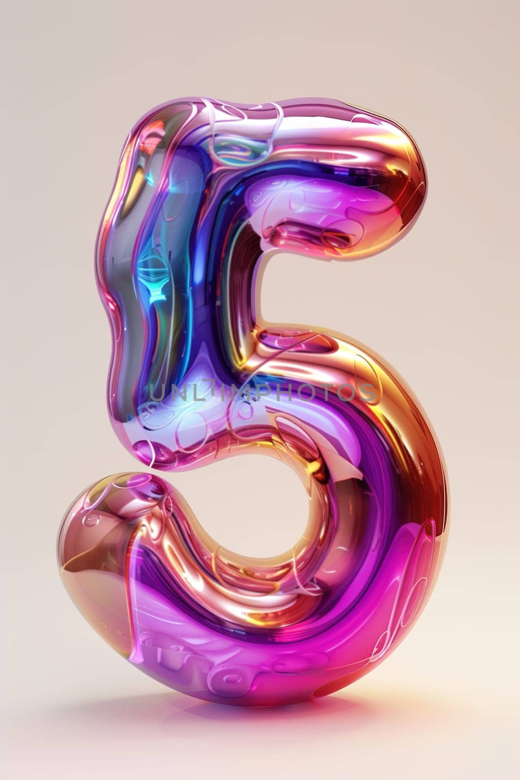 Colorful number five. Holographic gradient. Symbol 5. Invitation for a fifth birthday party, business anniversary, or any event celebrating a fifth milestone. Vertical picture, card. Generative AI