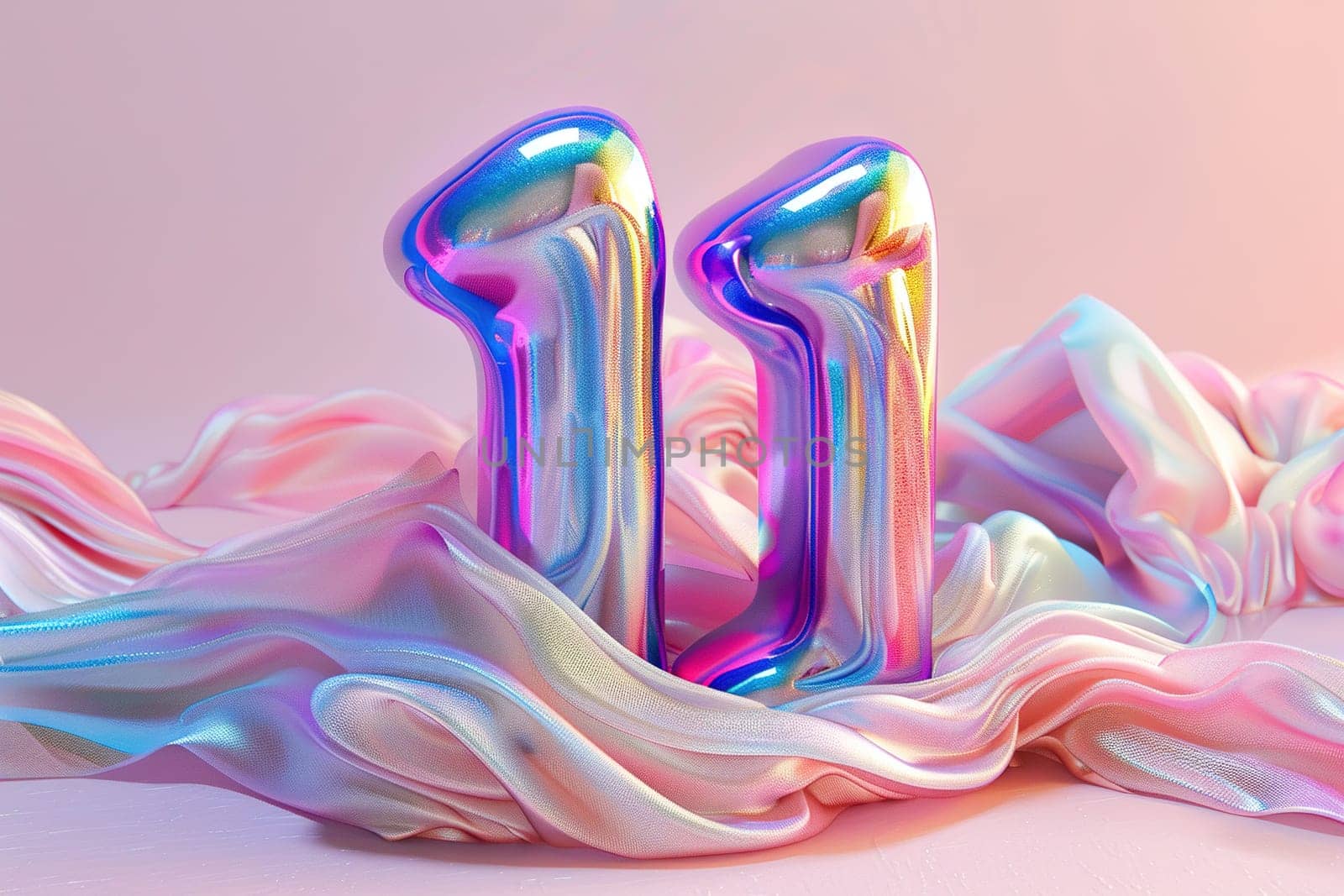 Colorful number eleven. Holographic gradient. Symbol 11. Invitation for a eleventh birthday party or business anniversary. Iridescent, neon color. Generative AI