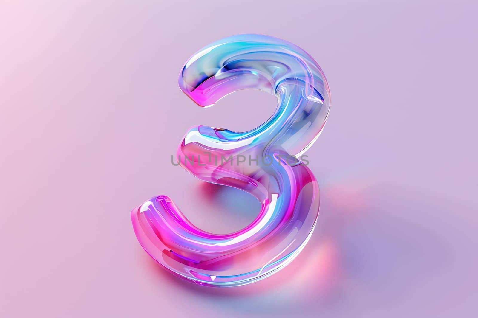 Colorful number three. Holographic gradient. Symbol 3. Invitation for a third birthday party, business anniversary, or any event celebrating a third milestone. Iridescent color. Generative AI. by creativebird