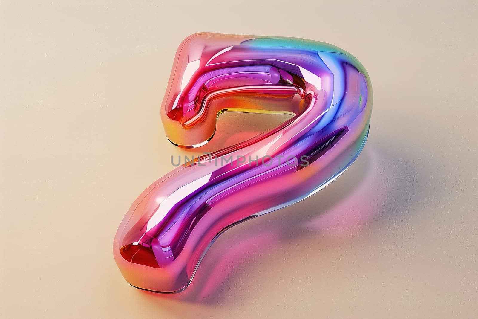 Colorful, rainbow, three dimensional number seven. Holographic gradient. Playful symbol 7. Invitation for a seventh birthday party or business anniversary. Iridescent color. Generative AI