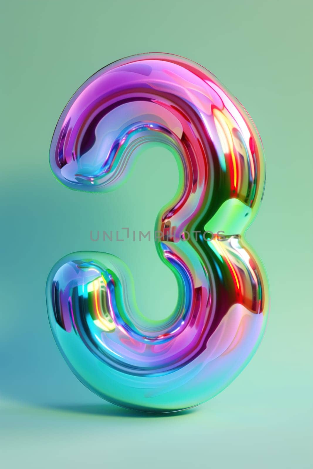Colorful number three. Holographic gradient. Symbol 3. Invitation for a third birthday party, business anniversary, or any event celebrating a third milestone. Vertical picture. Generative AI. by creativebird