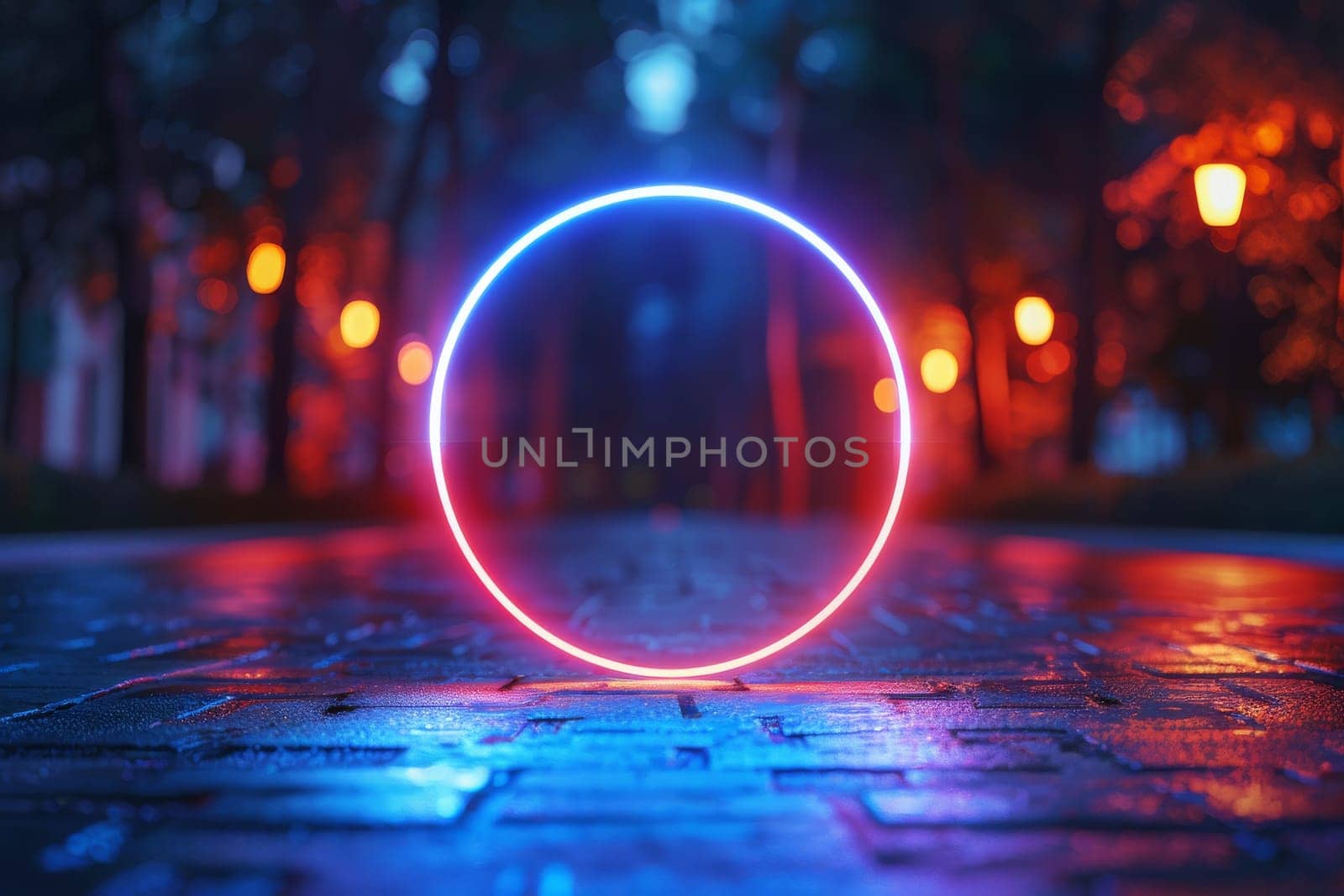 Abstract Circle image of a blue and pink line with many dots. futuristic technology background.