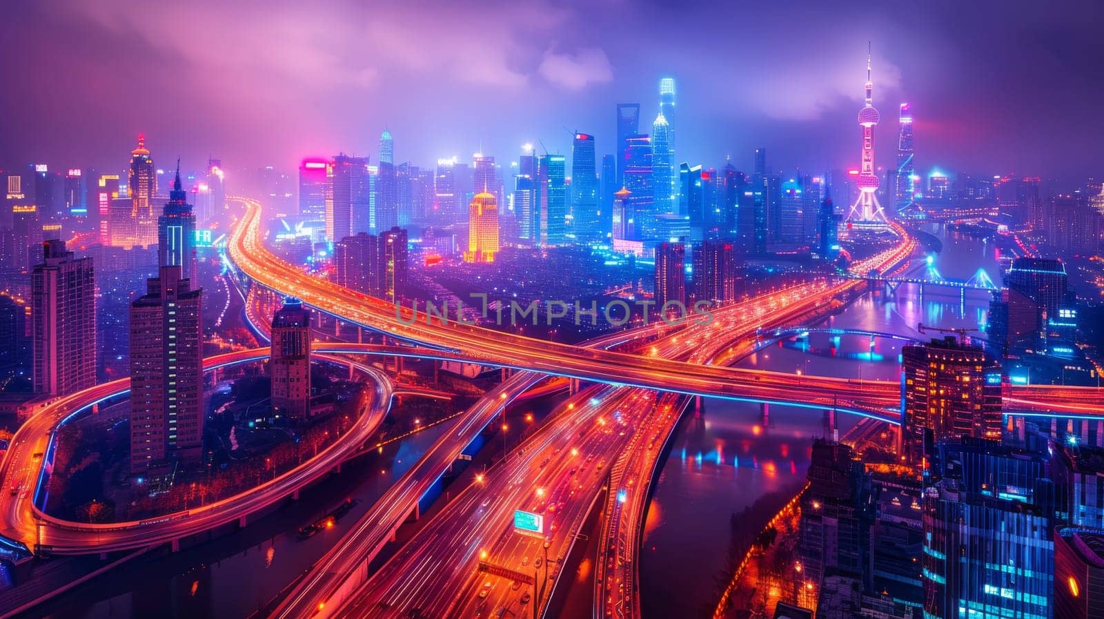 A city at night with a lot of traffic and a lot of lights by itchaznong