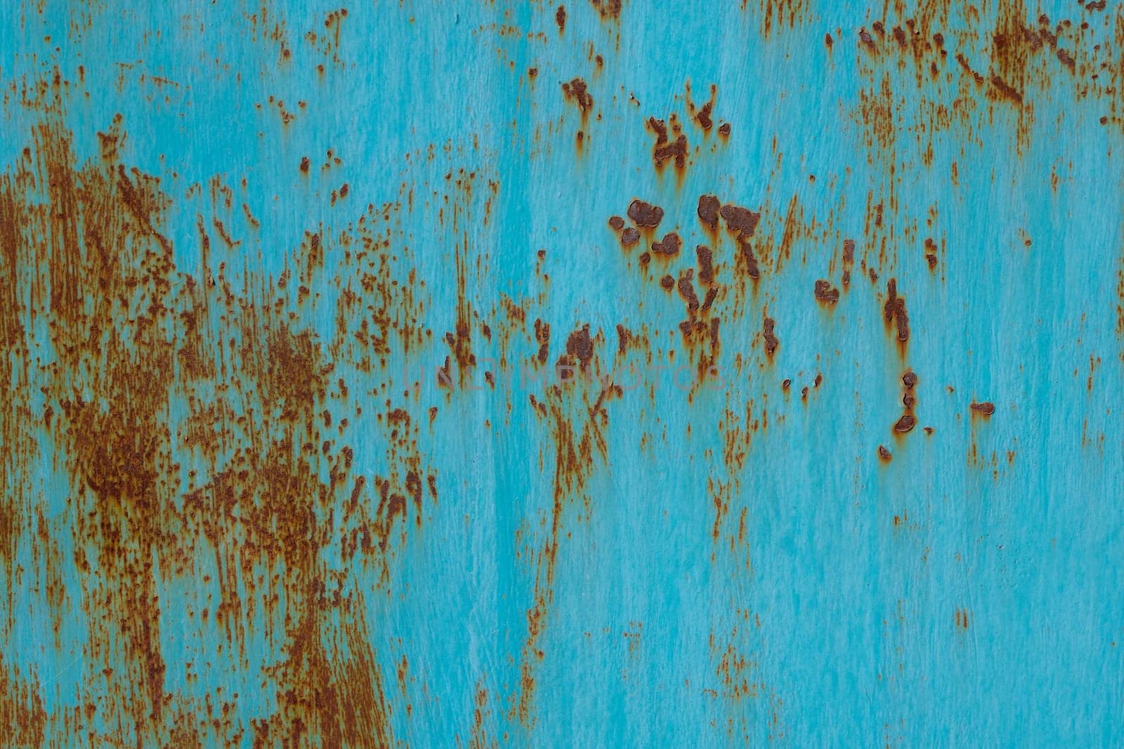 turquoise painted steel surface with stains of rust - full-frame background and texture by z1b