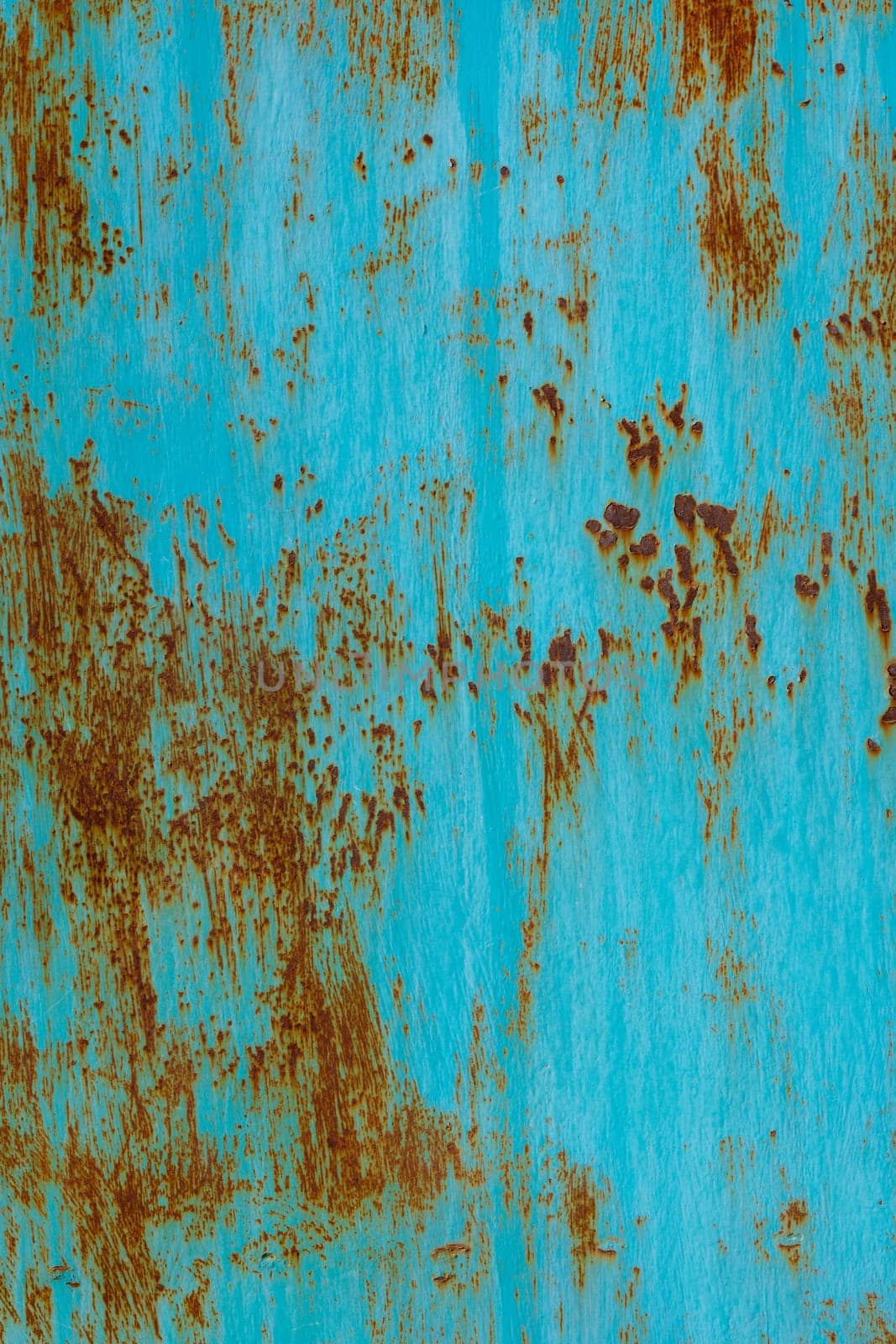 turquoise painted steel surface with stains of rust - full-frame background and texture by z1b