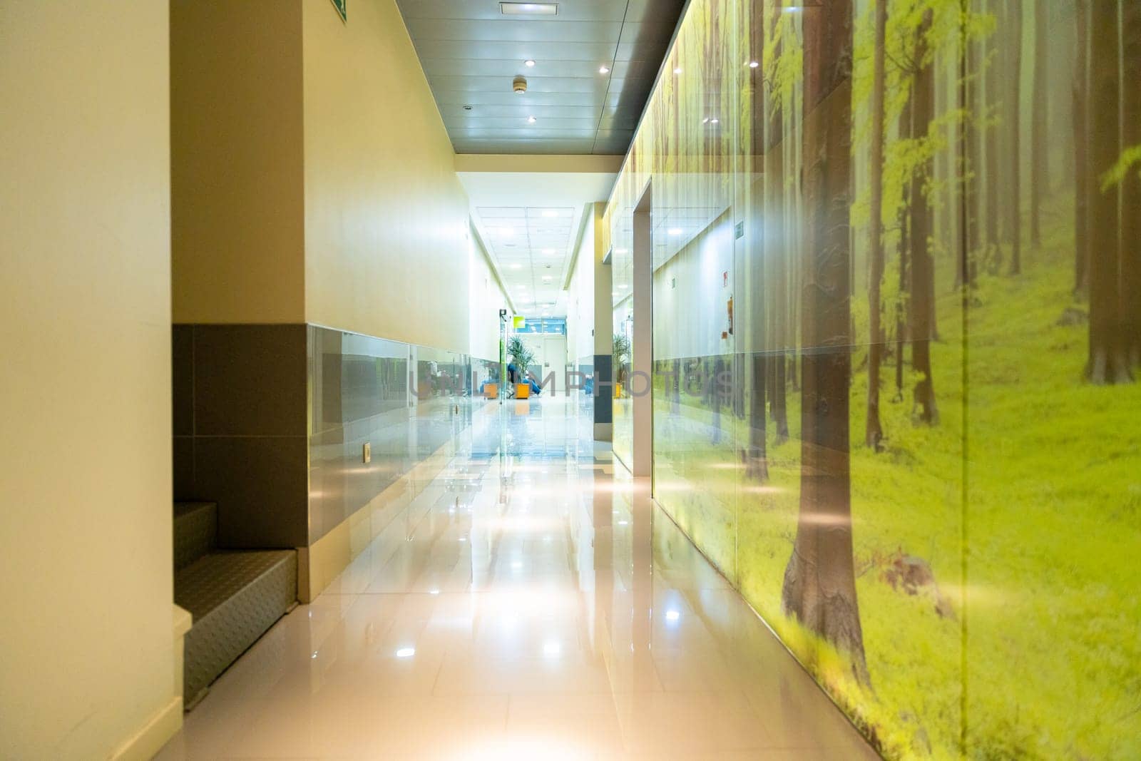 Corridor of a modern ophthalmology clinic with no people around