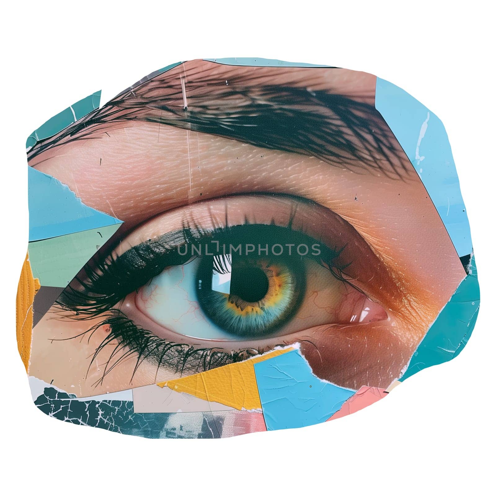 Close up eye of woman with crumpled paper cut out ai generated sticker