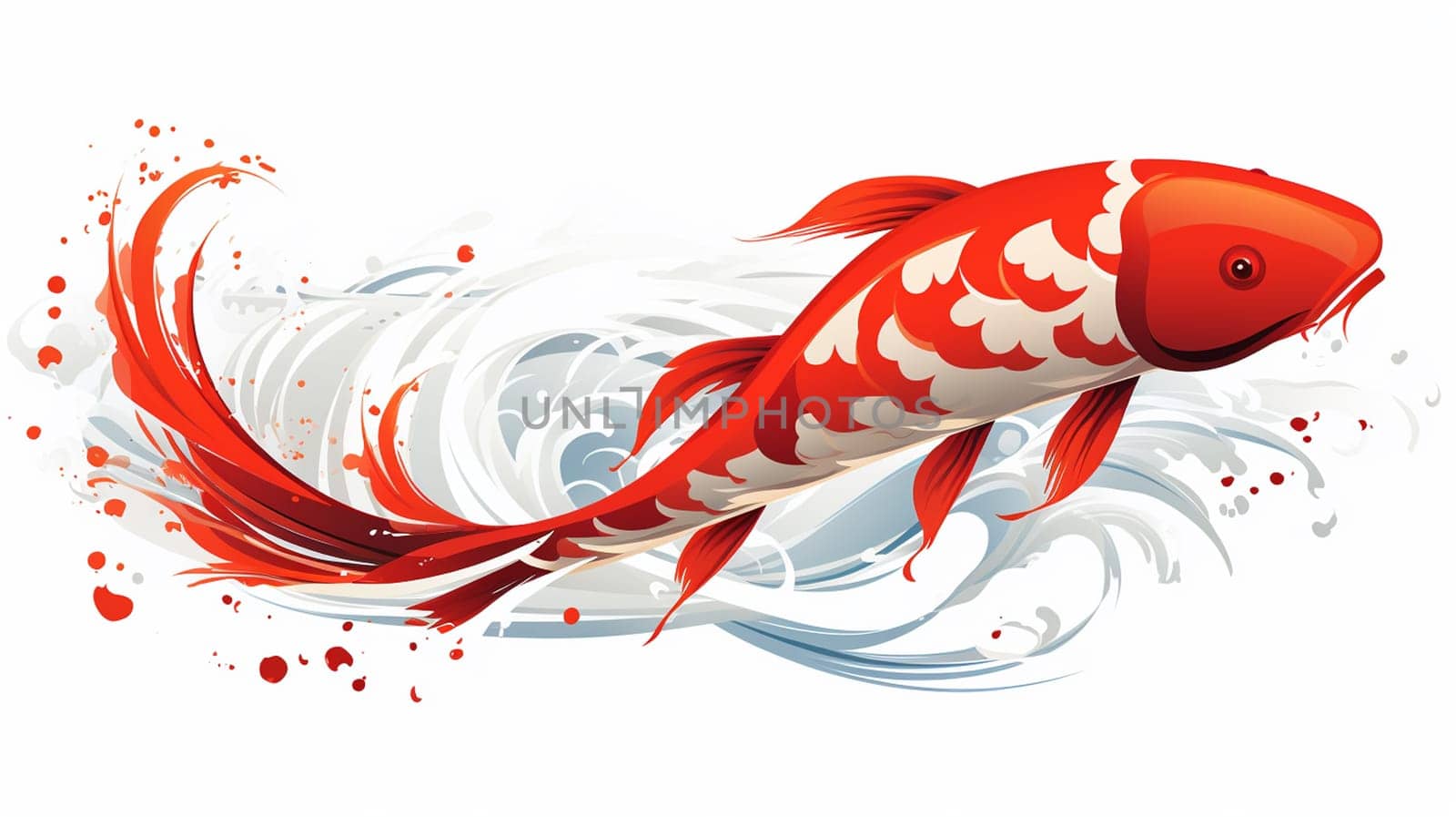 Illustration of a red koi fish on a white background with splashes , generate AI