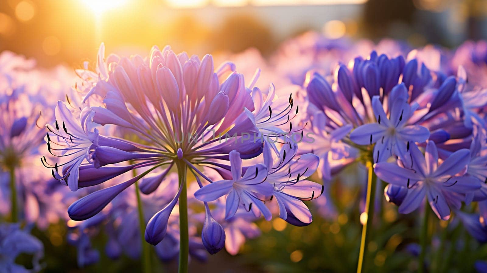 Agapanthus africanus flower in the garden with sunlight. Generate AI