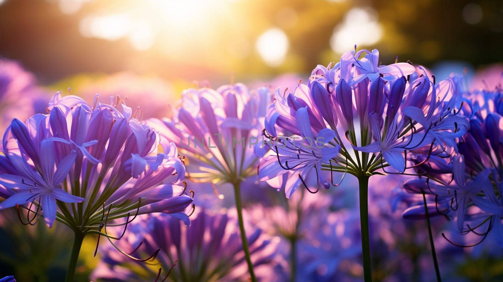 Agapanthus africanus flower in the garden with sunlight. Generate AI by Mrsongrphc
