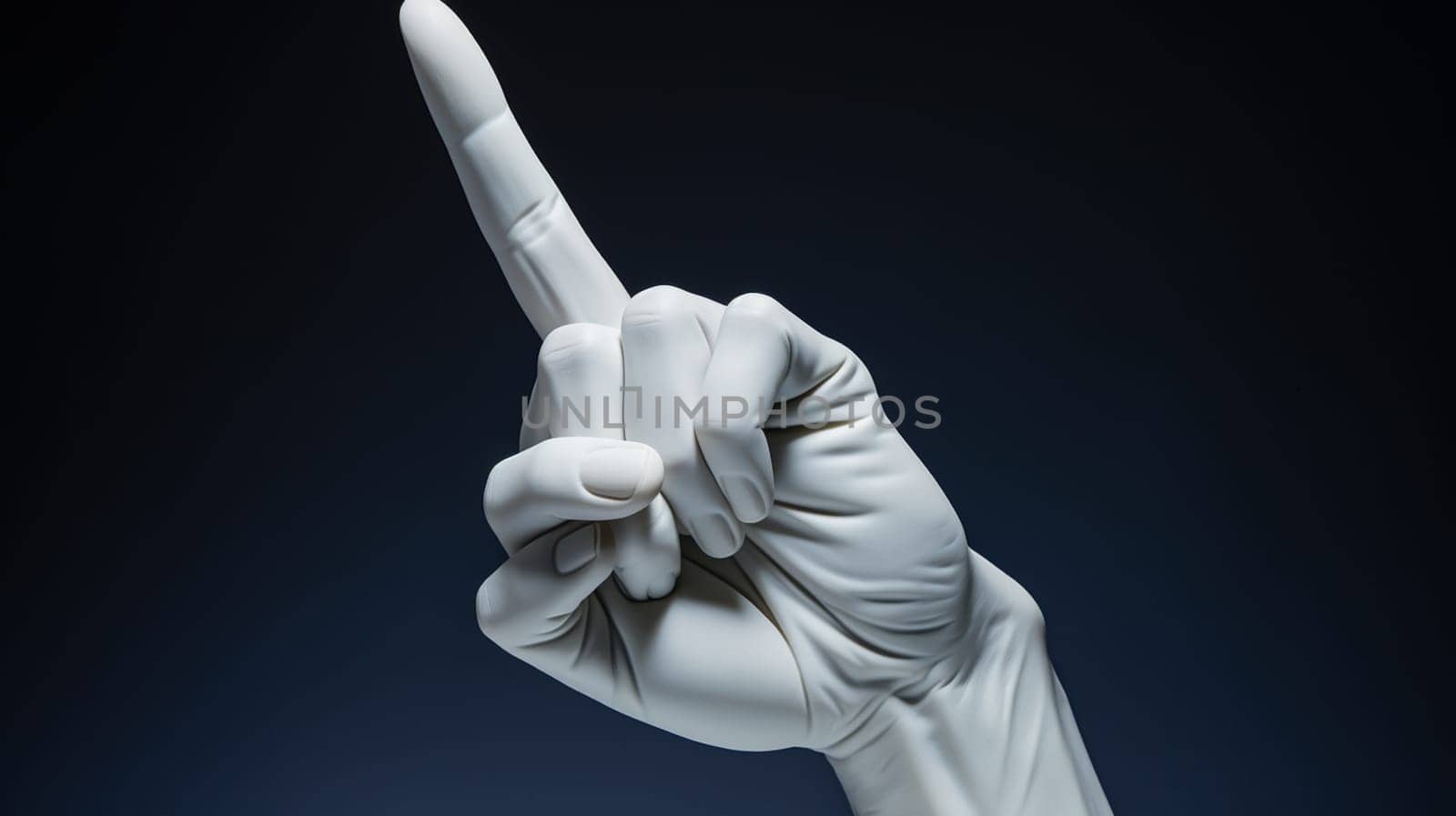 Hand in white glove shows the index finger up. 3D rendering , generate Ai by Mrsongrphc