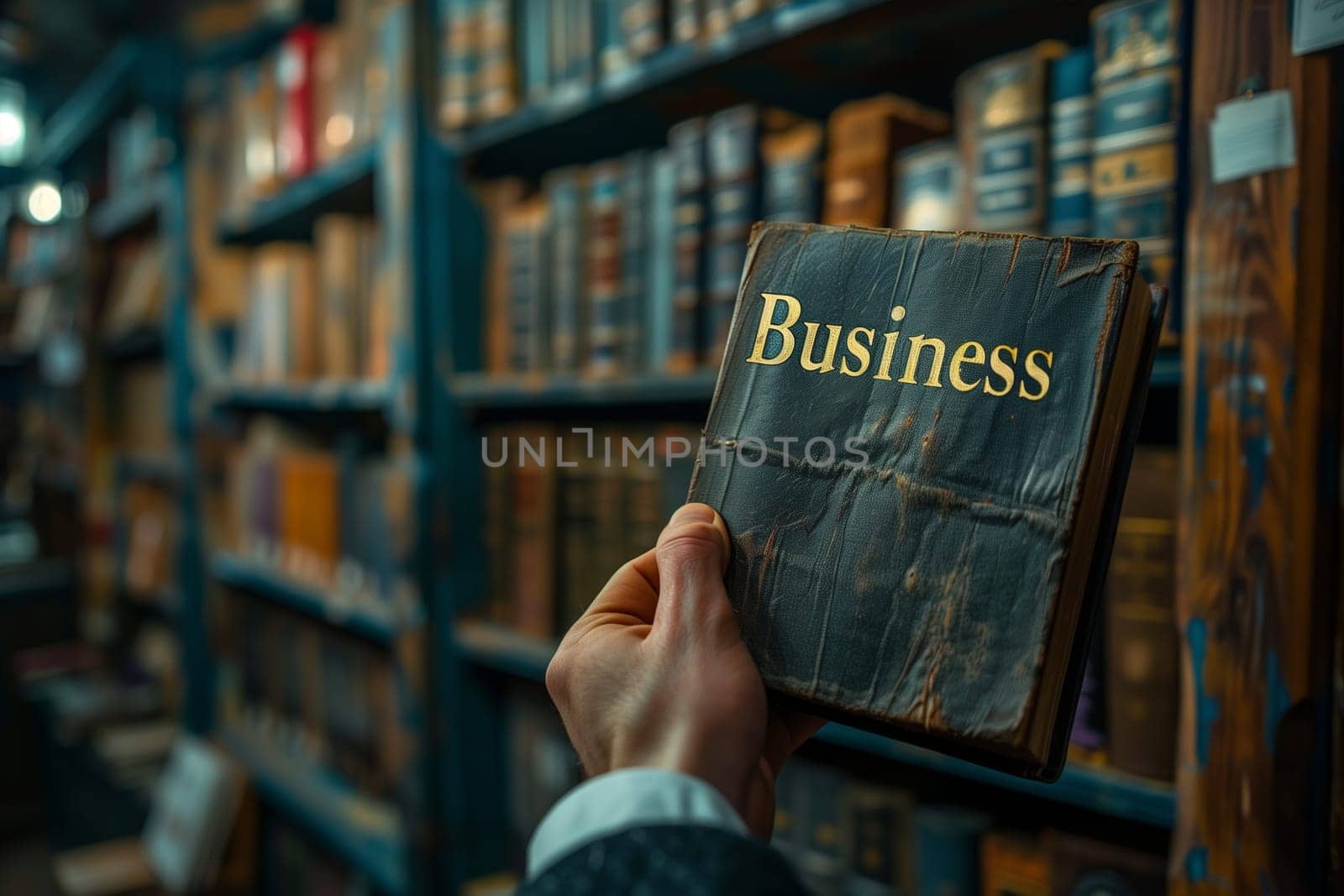 A man is holding a book with the inscription - Business. Close-up