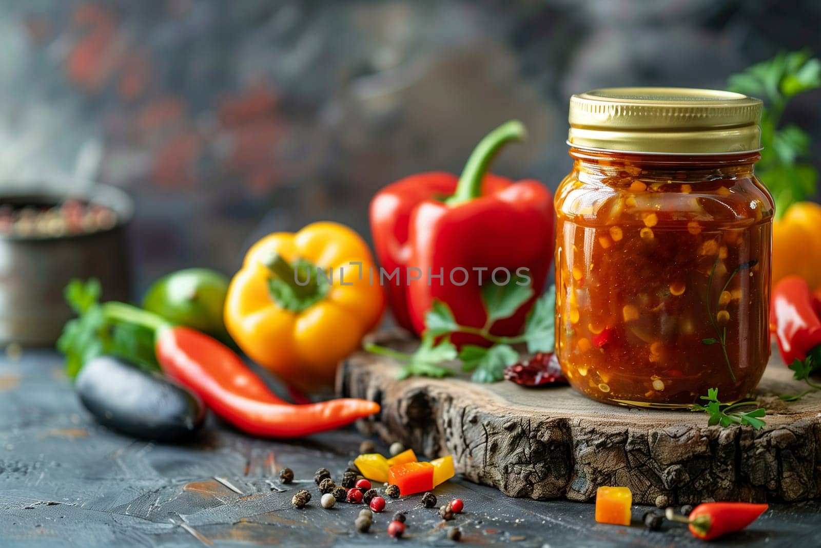 jar of chili sauce with bell peppers with a lid by Sd28DimoN_1976