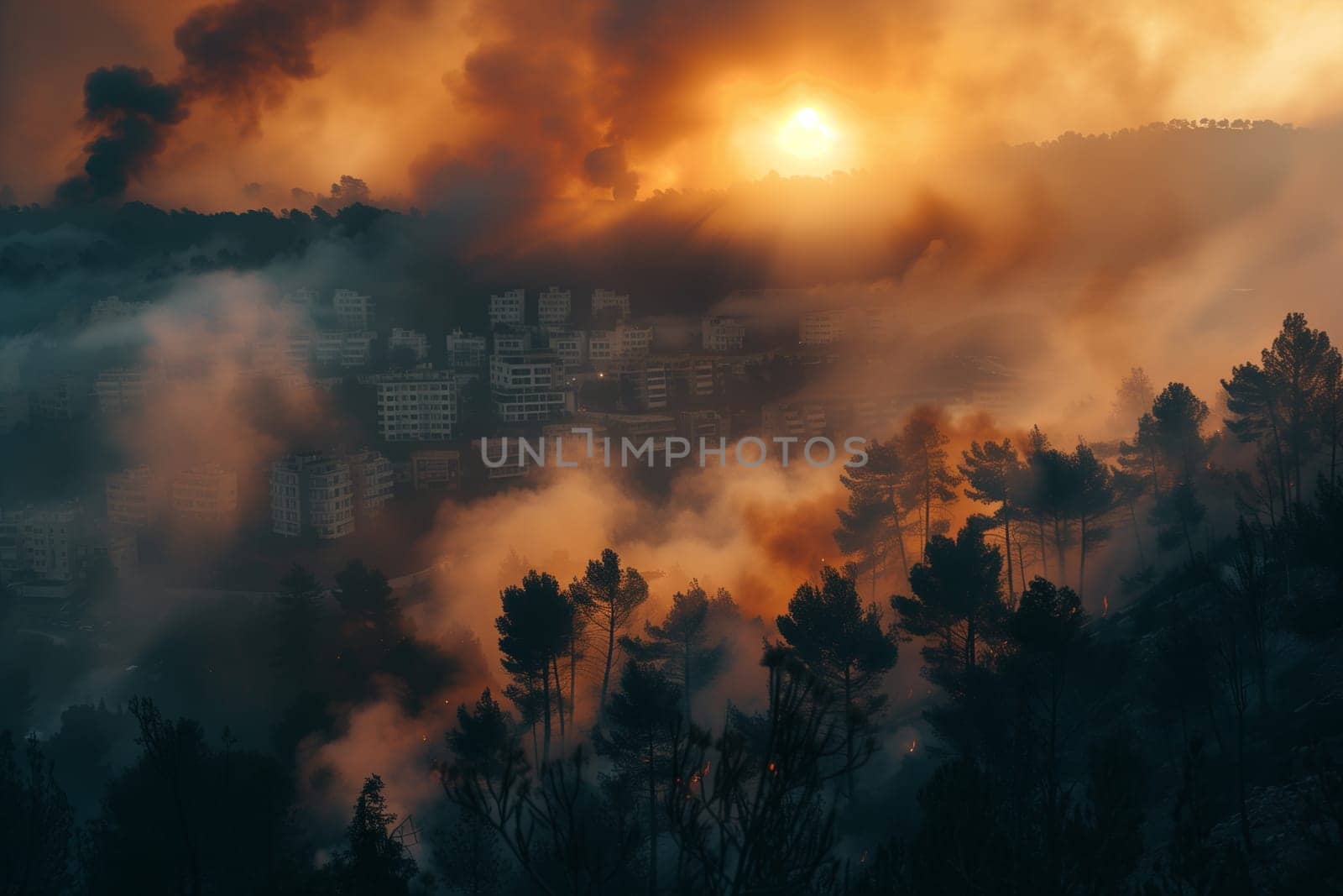 Fire in the forest during a drought, the city is covered in smoke by Sd28DimoN_1976