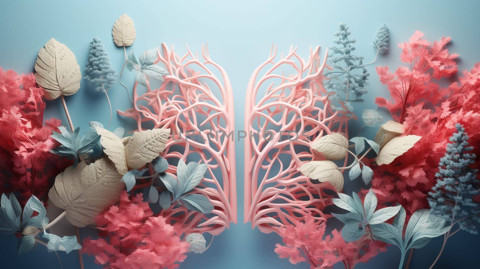 Human heart made of various plants and flowers. 3d illustration. Generate AI