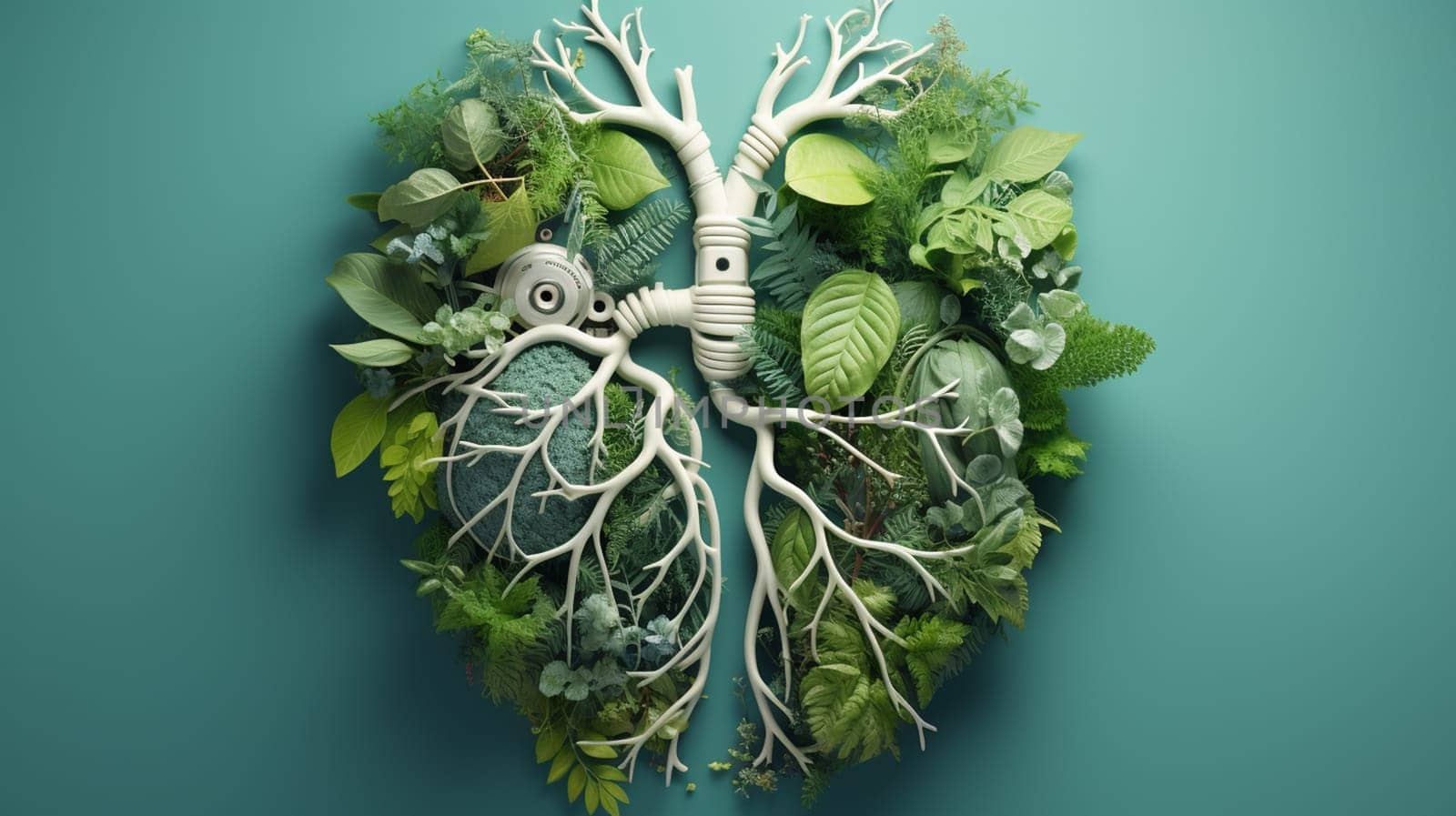 Human heart made of various plants and flowers. 3d illustration. Generate AI