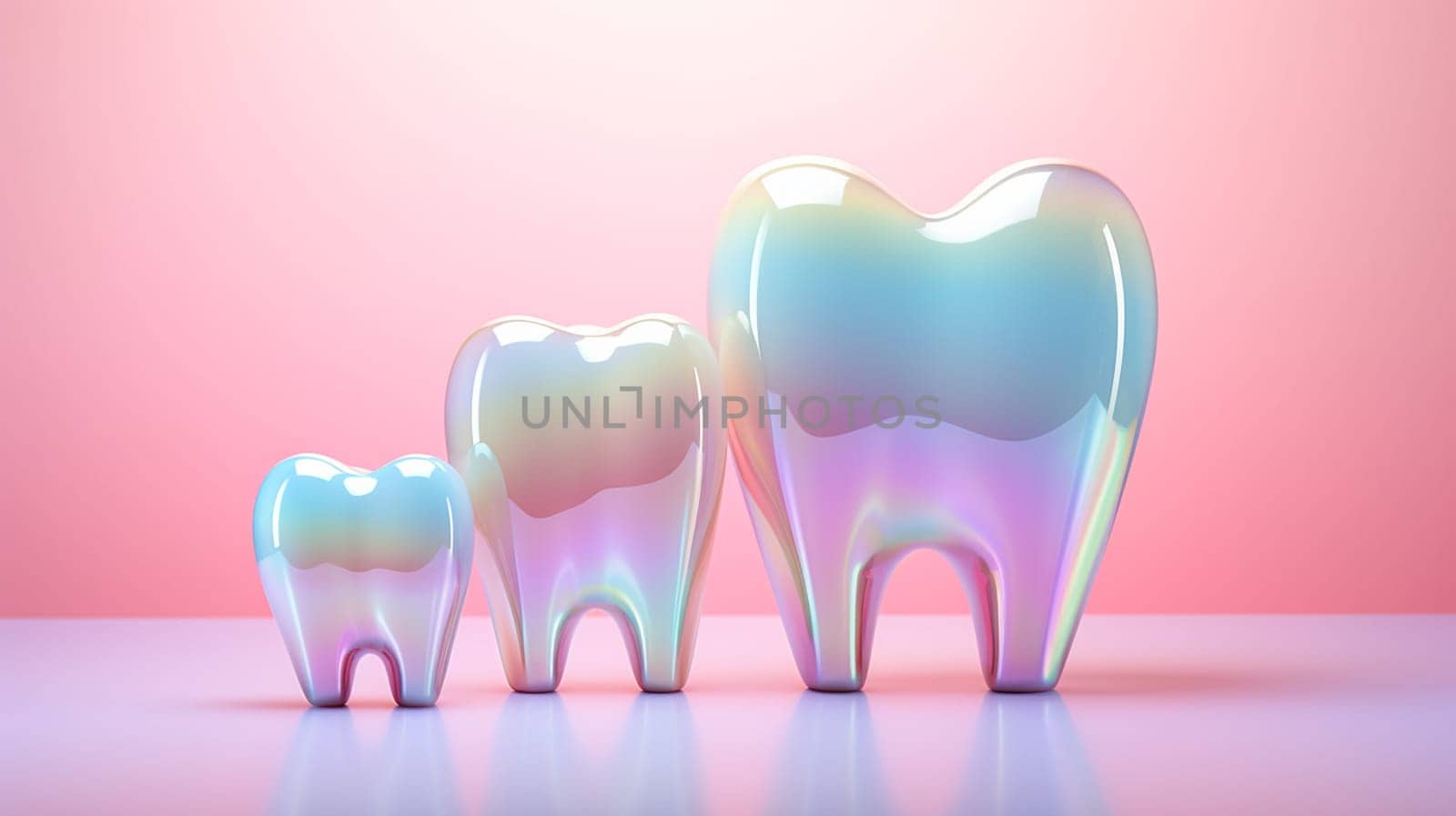 3d render of a group of teeth with smiley faces on pink background , Generate AI by Mrsongrphc