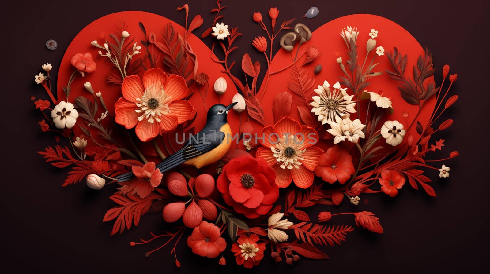 Floral background with red roses, butterflies and leaves. Vector illustration. Generate Ai