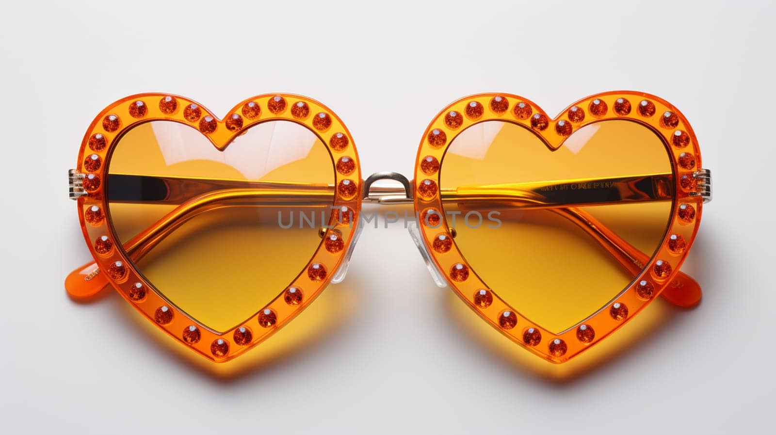 Red heart shaped sunglasses on white background. Valentine's day concept. Generate AI