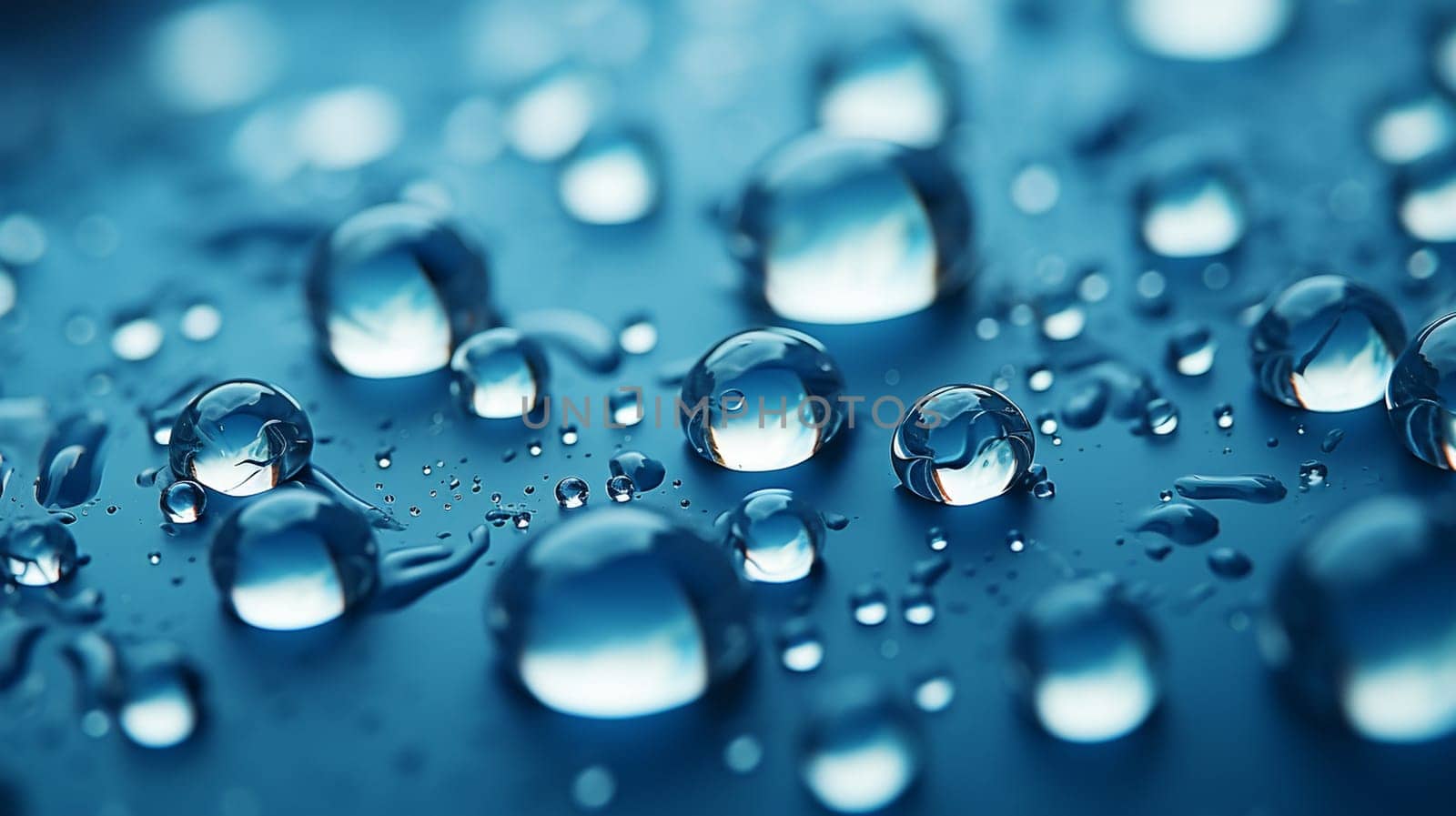 Drops of water on a blue background. Shallow depth of field, Generate AI 
