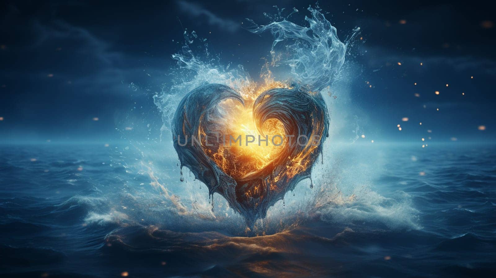 Fantasy heart in water. 3d rendering toned image double exposure , Generate AI