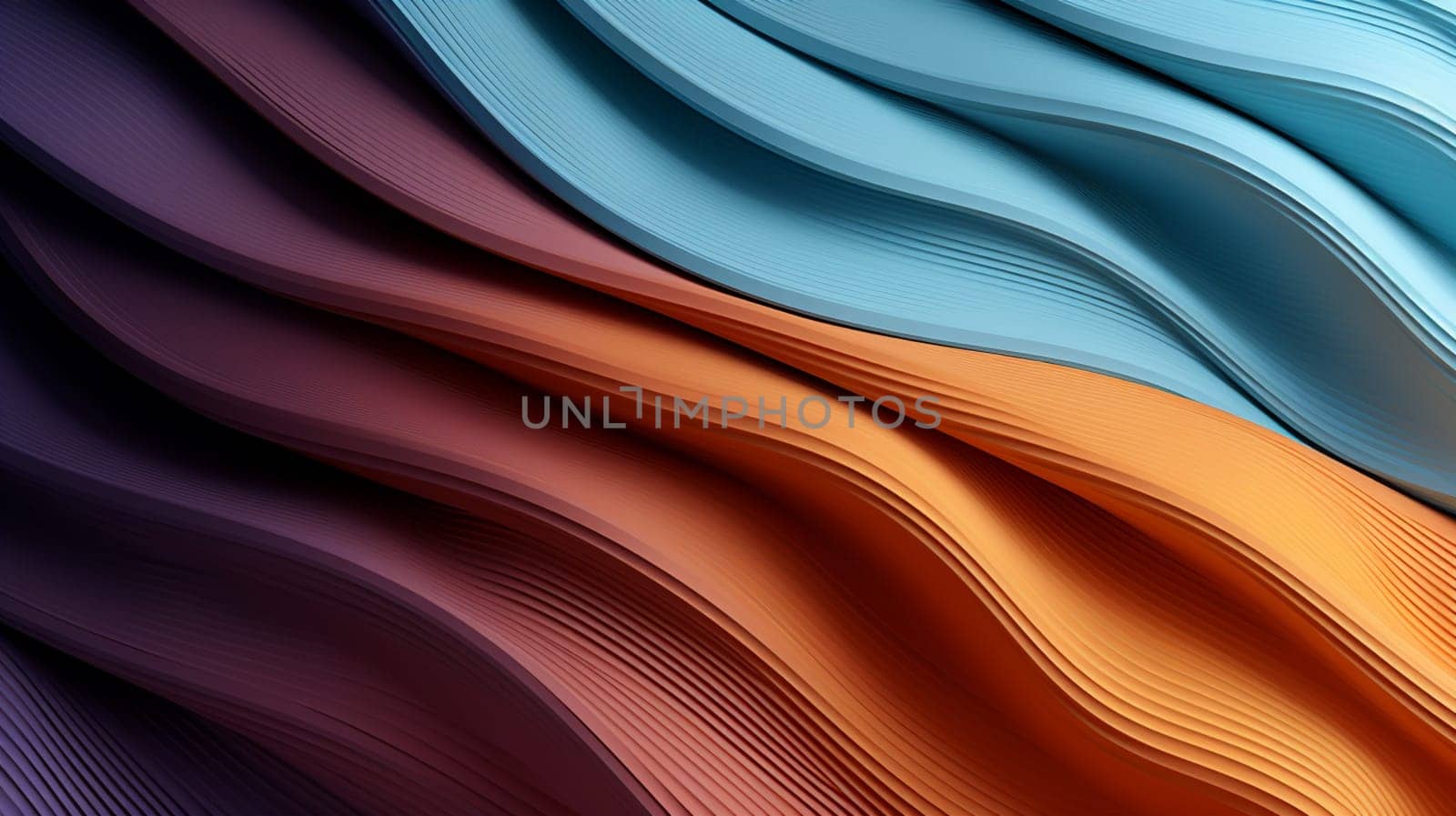 3d rendering of abstract background with wavy lines in orange and blue colors , generate AI