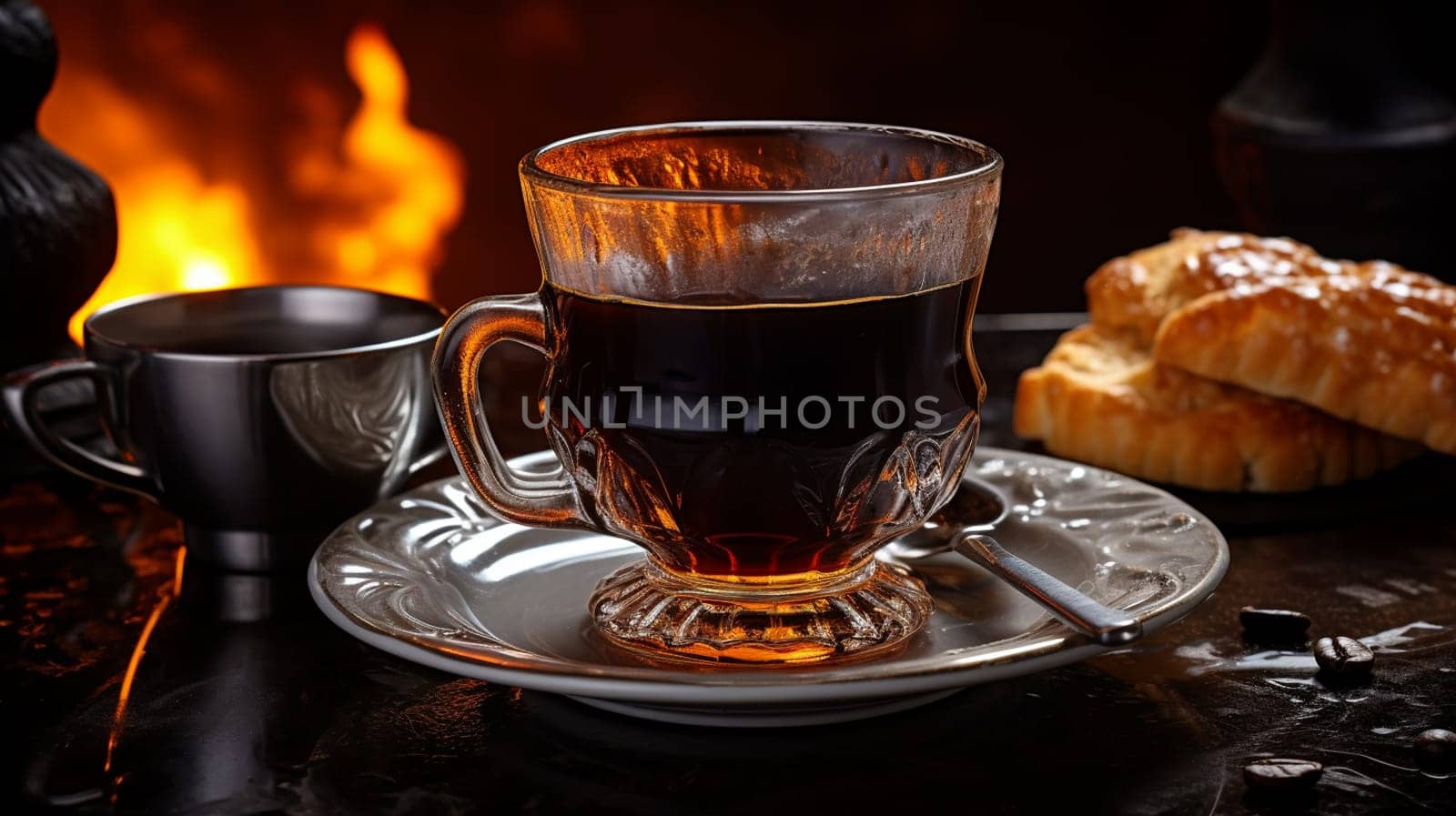 Coffee in a cup and saucer on an old background , Generate AI