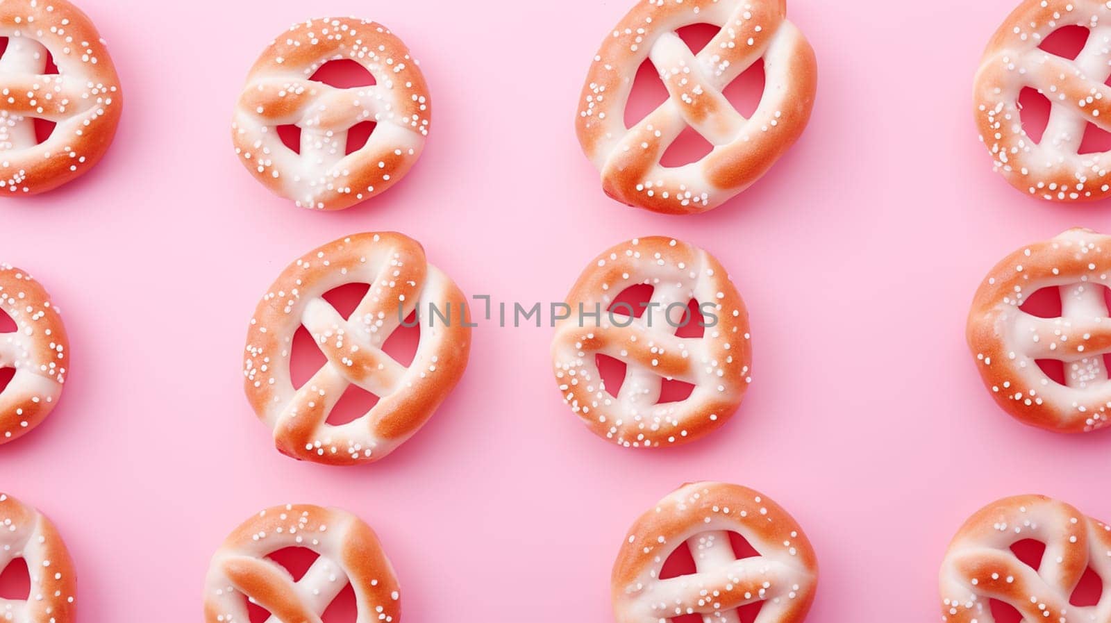 Heart-shaped cookies with sprinkles on pink background, top view , Generate AI