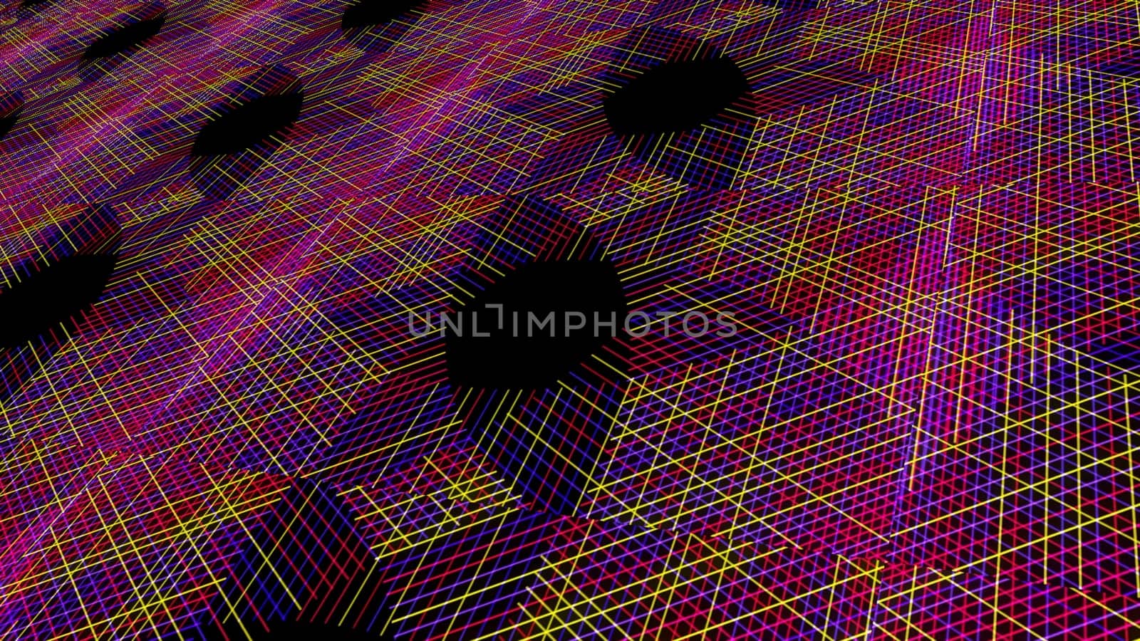 Rotating multicolored laser beams elements on a black background. Animation. Straight crossed bright lines