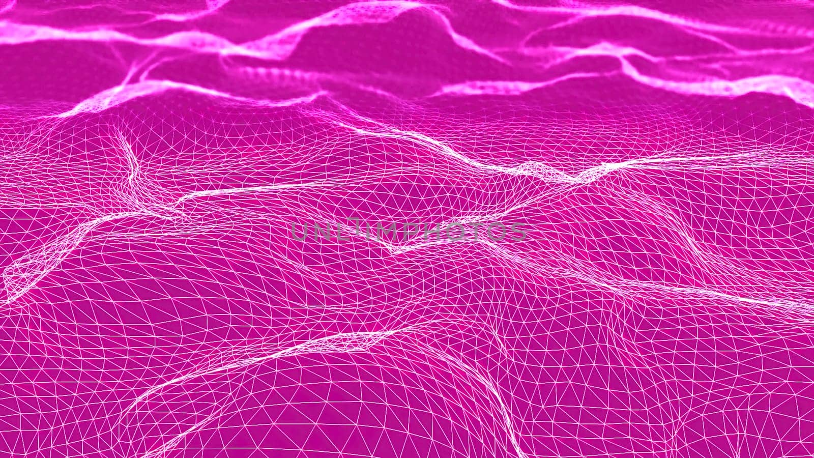 Futuristic 3D plexus bright waving terrain. Animation. Abstract technology background with network connection structure. by Mediawhalestock