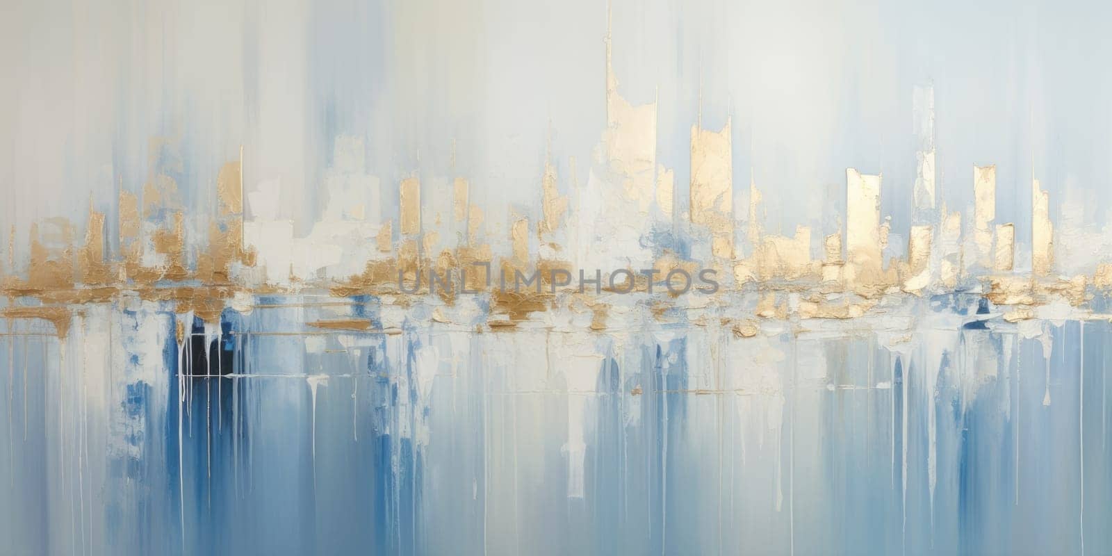 The abstract picture of the gold, blue and black colour that has been painted or splashed on the white blank background wallpaper to form random shape that cannot be describe yet beautiful. AIGX01.