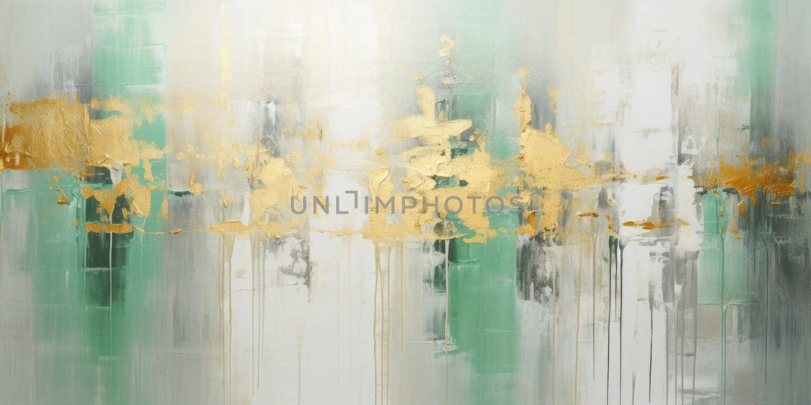 The abstract picture of the gold, green and yellow colour that has been painted or splashed on the white blank background wallpaper to form random shape that cannot be describe yet beautiful. AIGX01.