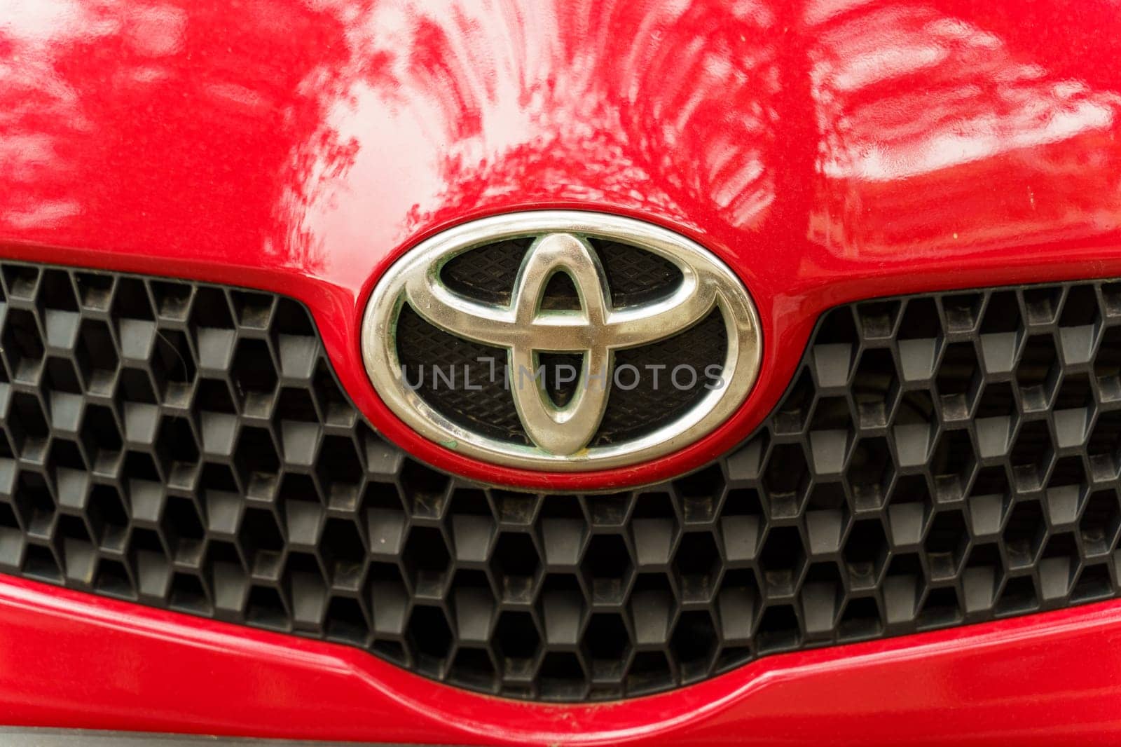 Bobruisk, Belarus - September 24, 2023: Car company logo - Toyota on a car.