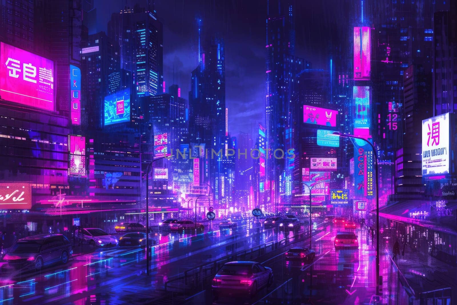 Futuristic city glows with soft hues, complemented by the sleek design of hovering vehicles above the vibrant skyline. Resplendent.