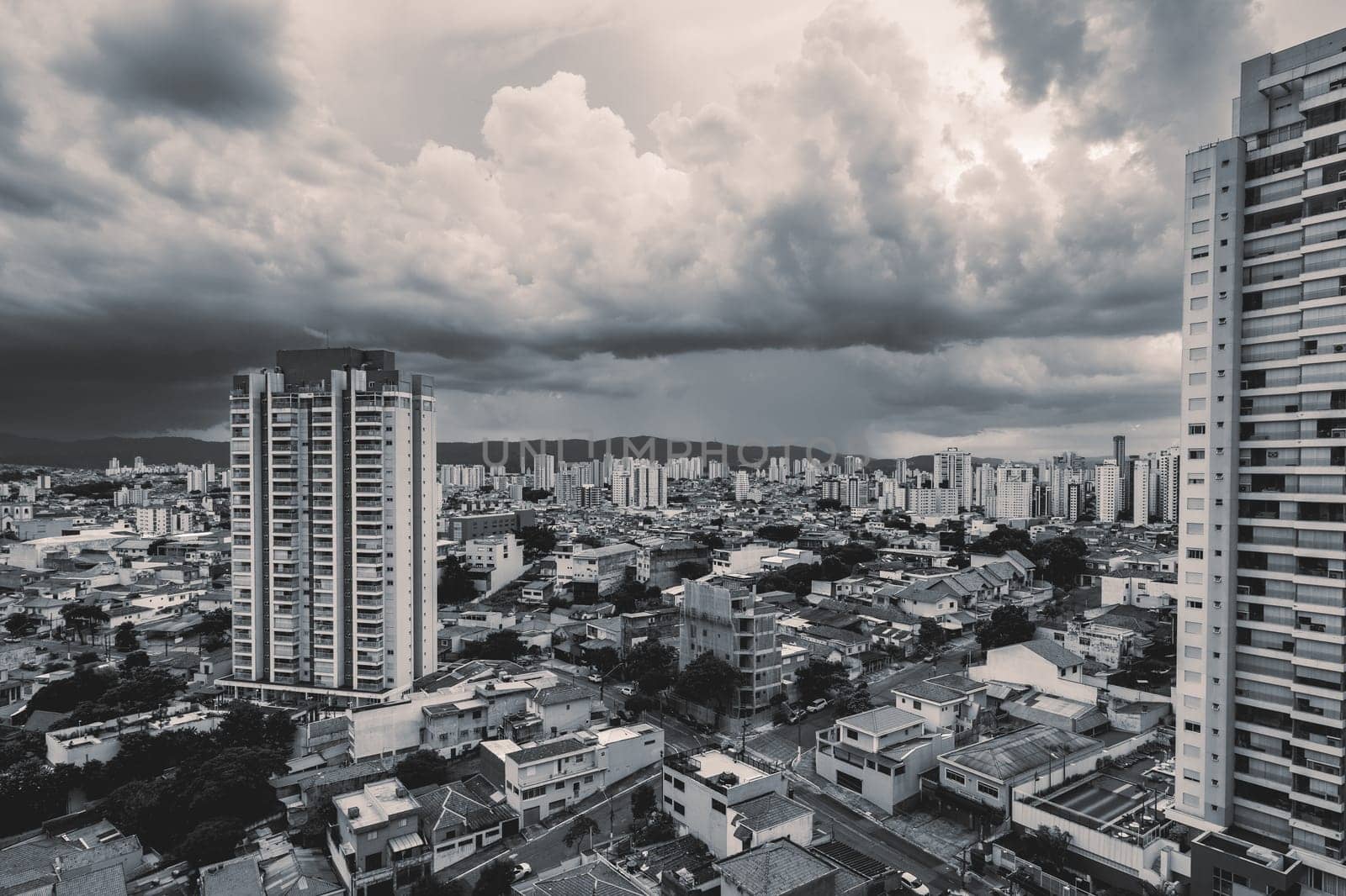 Arial view from the North area of the city São Paulo, Brazil. in Black and white.