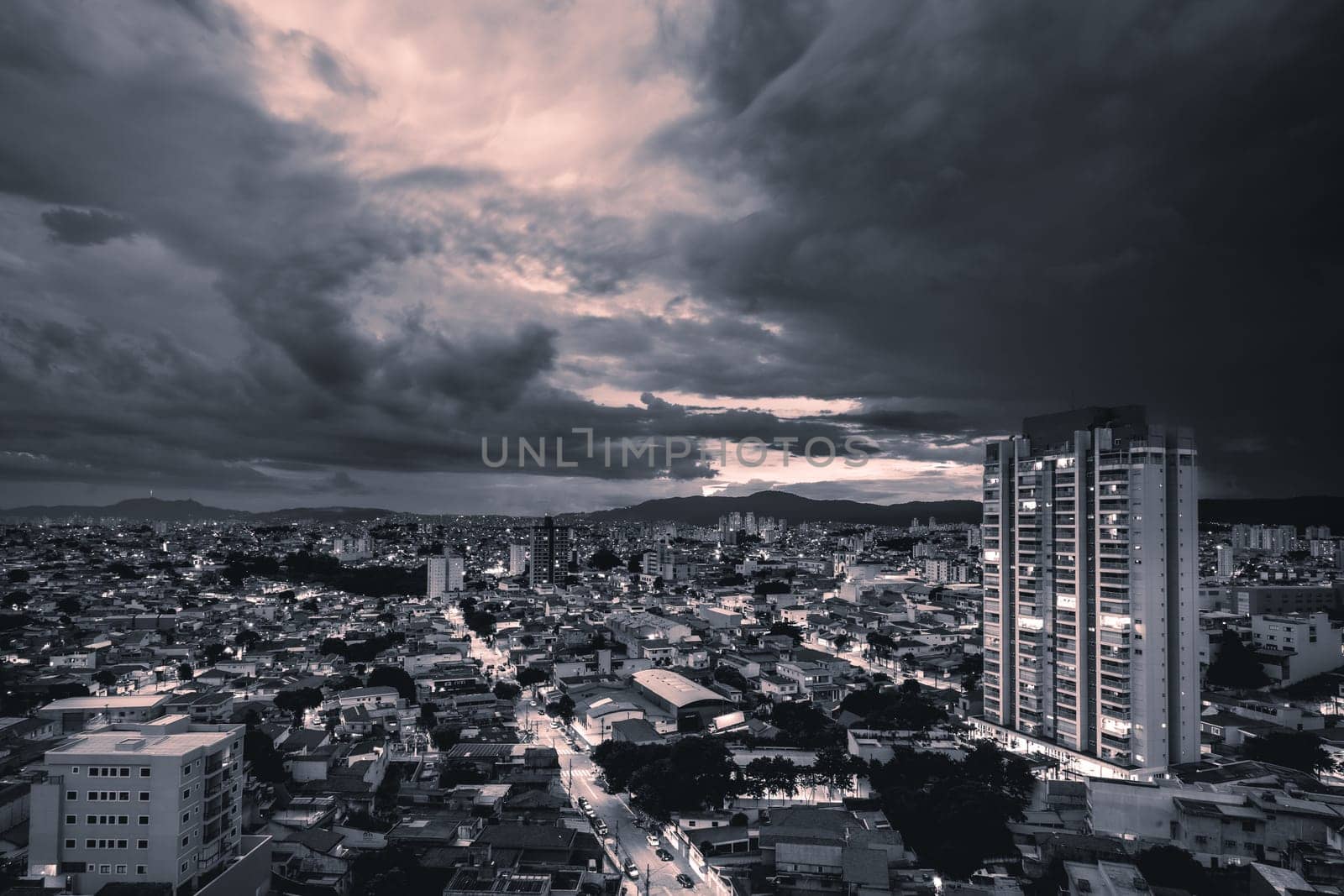 Arial view from the North area of the city São Paulo, Brazil. in Black and white.