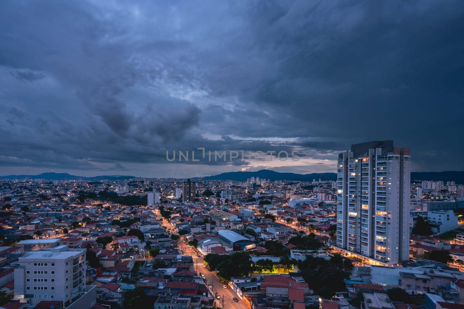 Arial view from the North area of the city São Paulo, Brazil at night.