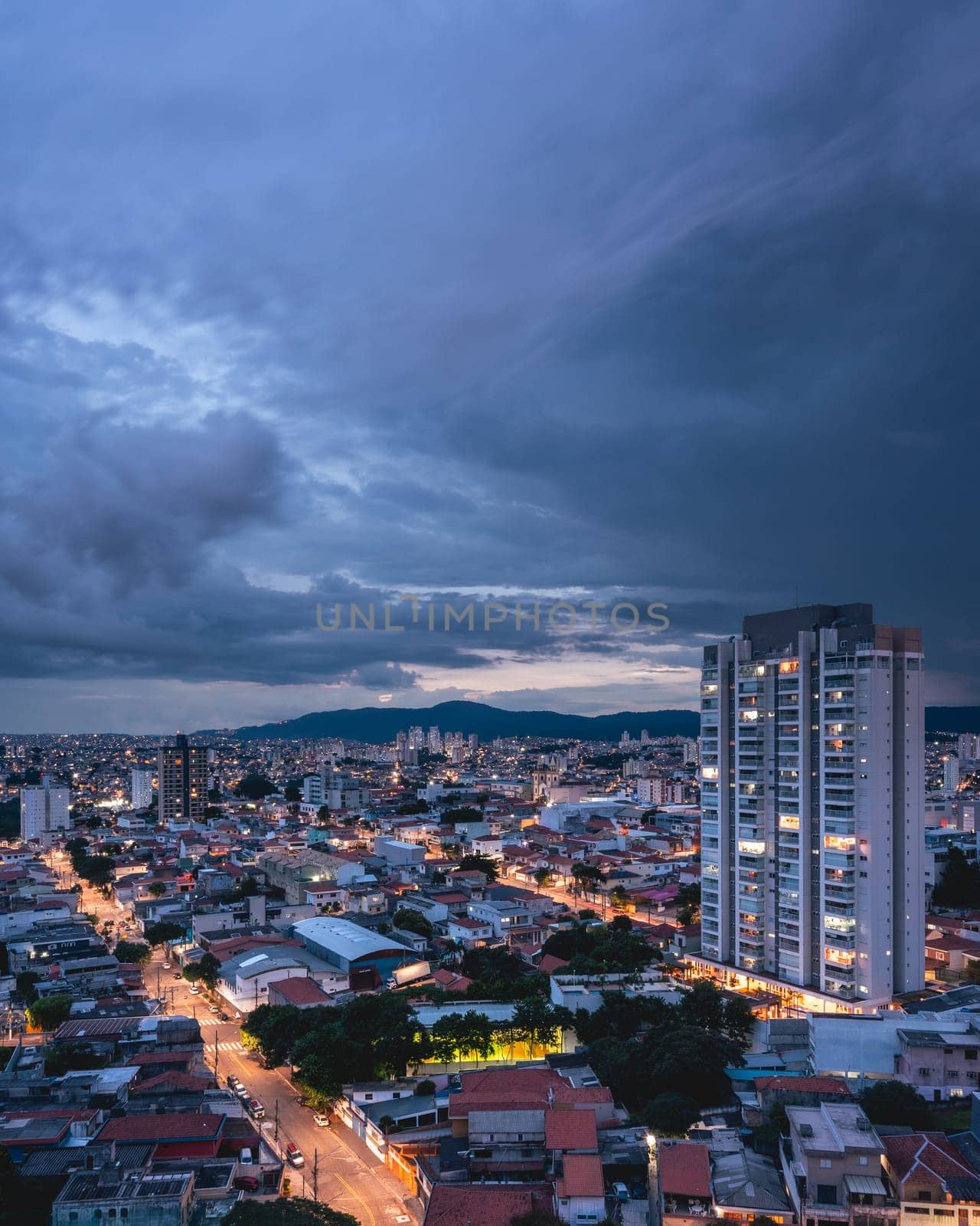 Arial view from the North area of the city São Paulo, Brazil at night.