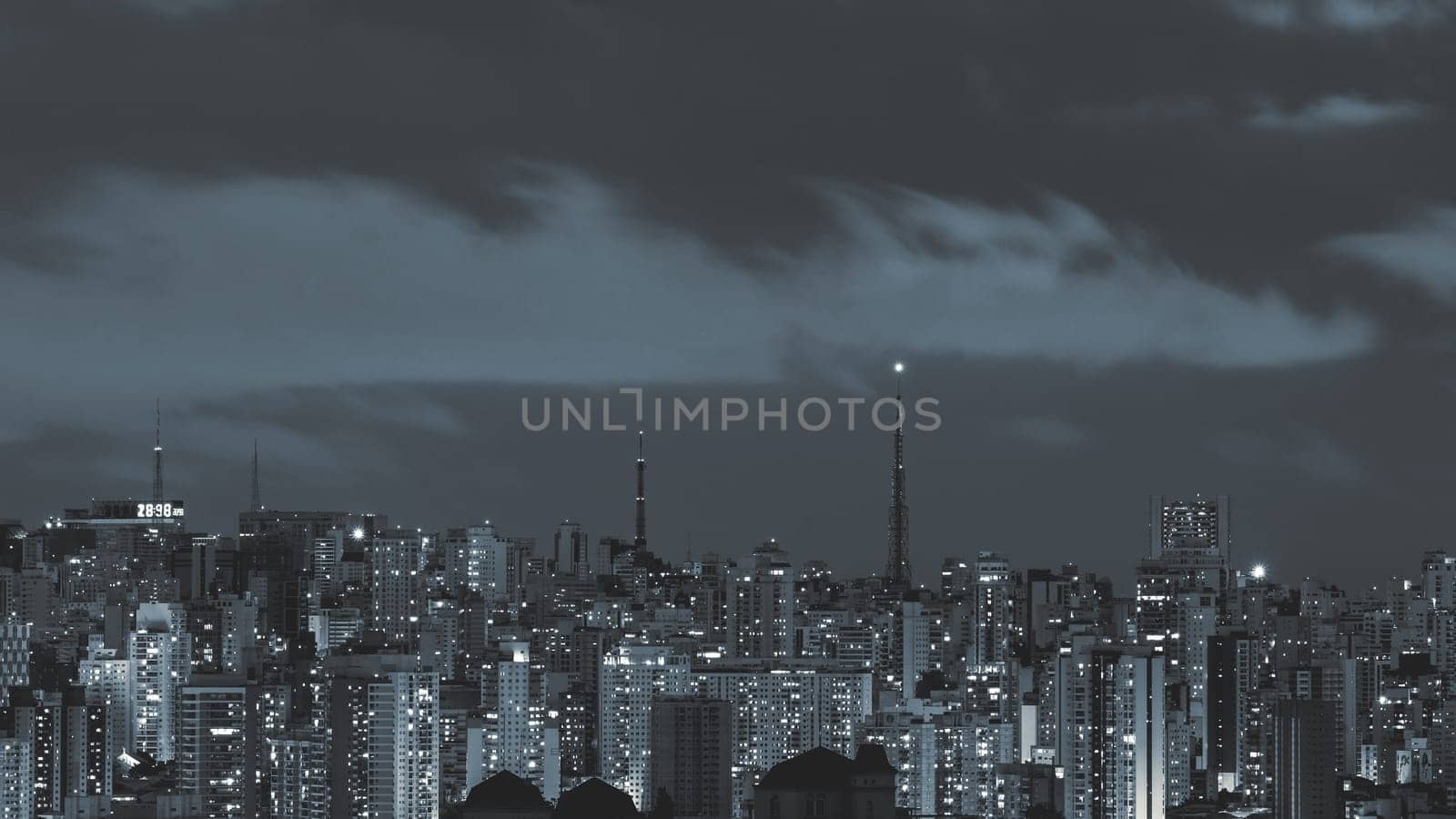 Skyline of the Center of São Paulo, Brazil at night.