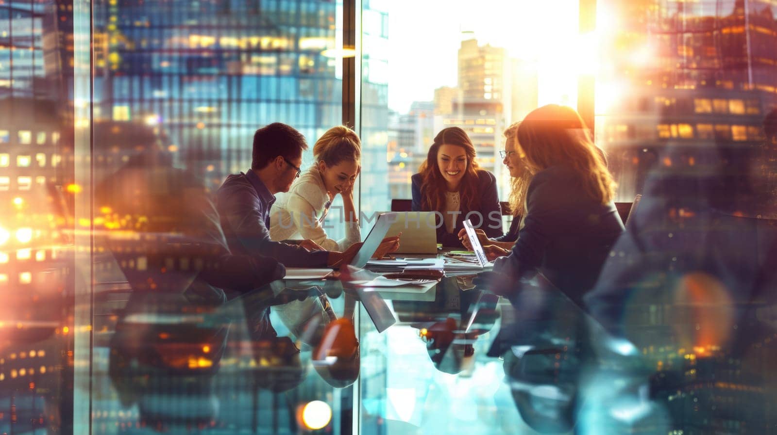 A group of people is seated around a table in a conference room, sharing smiles and engaging in a leisurely real estate event. AIG41