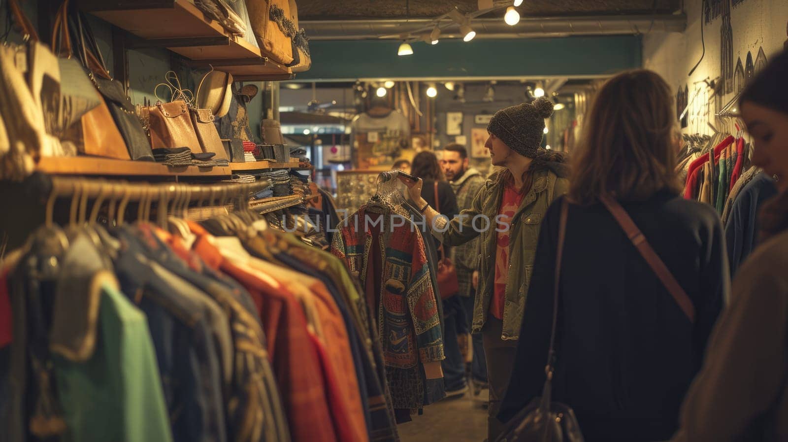 A crowd of customers is touring a retail building in the city's clothing marketplace. AIG41