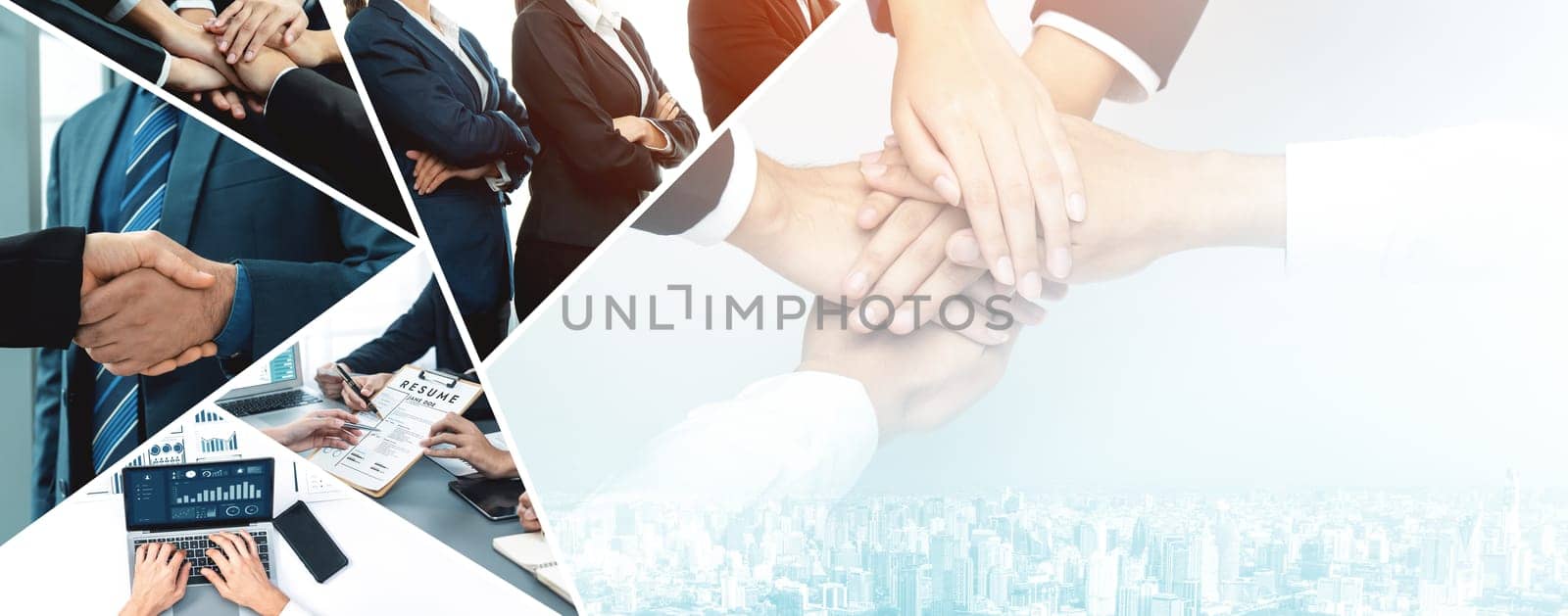 Teamwork and human resources HR management technology concept in corporate business with people group networking to support partnership, trust, teamwork and unity of coworkers in office vexel
