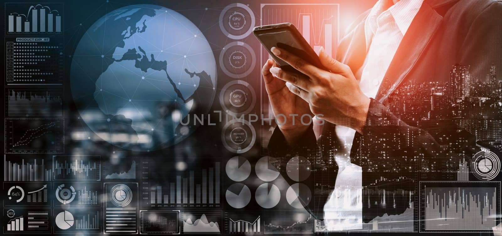 Data Analysis for Business and Finance Concept. Graphic interface showing future computer technology of profit analytic, online marketing research and information report for digital business strategy.